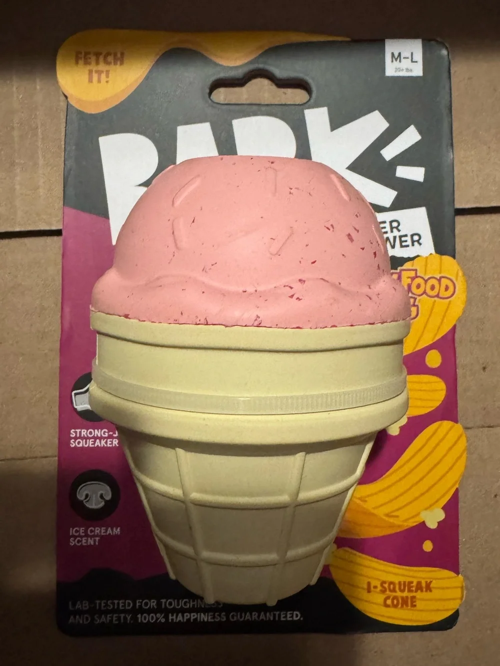 Bark Box Super Chewer M-L rubber ice cream cone Dog toy NEW wacky bounce. Squeak